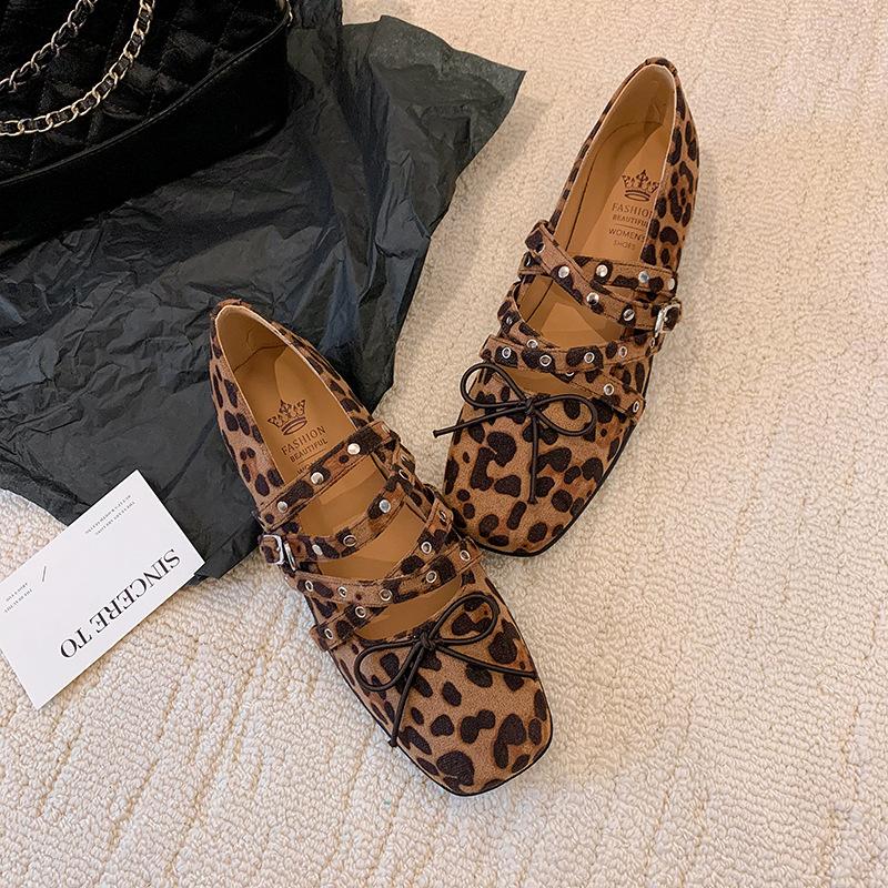 Sheepskin Version~ Crossed Belt Buckle Ballet Shoes for Women 2025 New Red Mary Jane Shoes Bow Single Shoes for Women