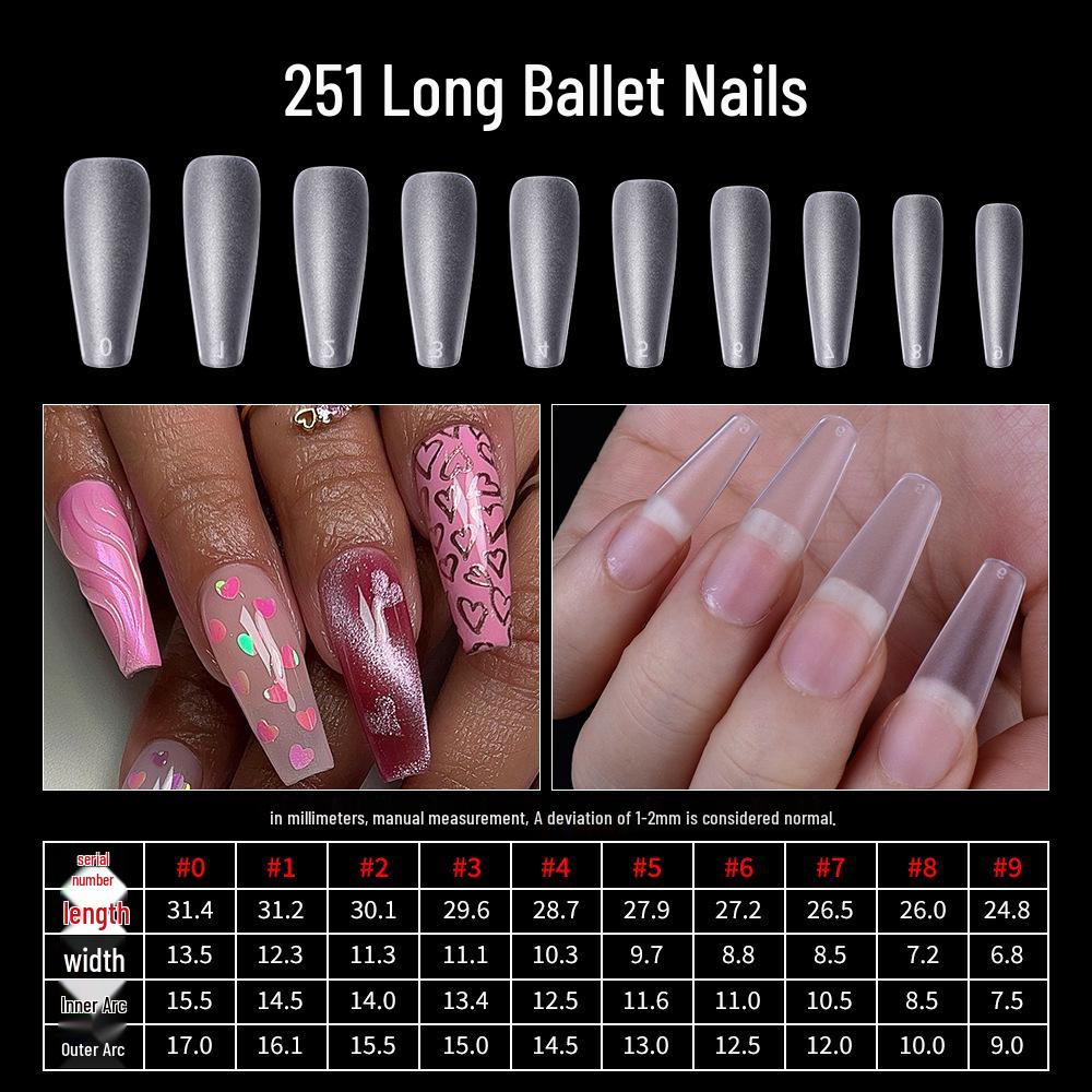 500-Piece Box of Long Matte Seamless Wearable Ballet Nail Tips