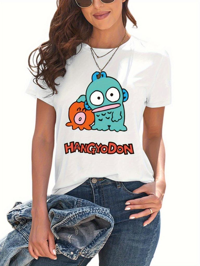 Hangyodon Grafické tričko Retro Anime tričko Černý kreslený potisk Anime tričko Hravý design Volný střih Jednoduchý design harajuku