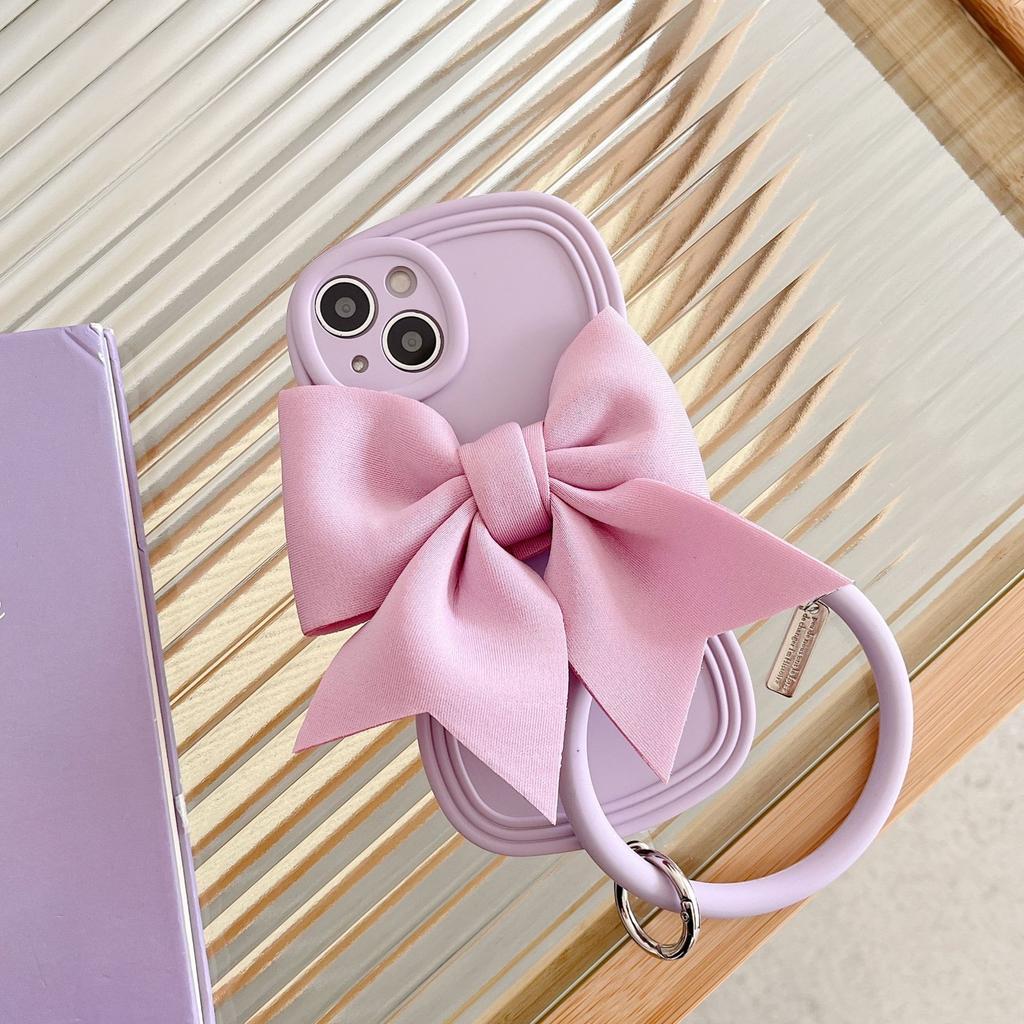 Three-dimensional bow with round bracelet, suitable for iPhone15Pro max Apple 13/14 mobile phone case 11/12.