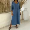 Women's Faux Denim Maxi Dress V Neck 46085 Sleeve Loose Long Dress