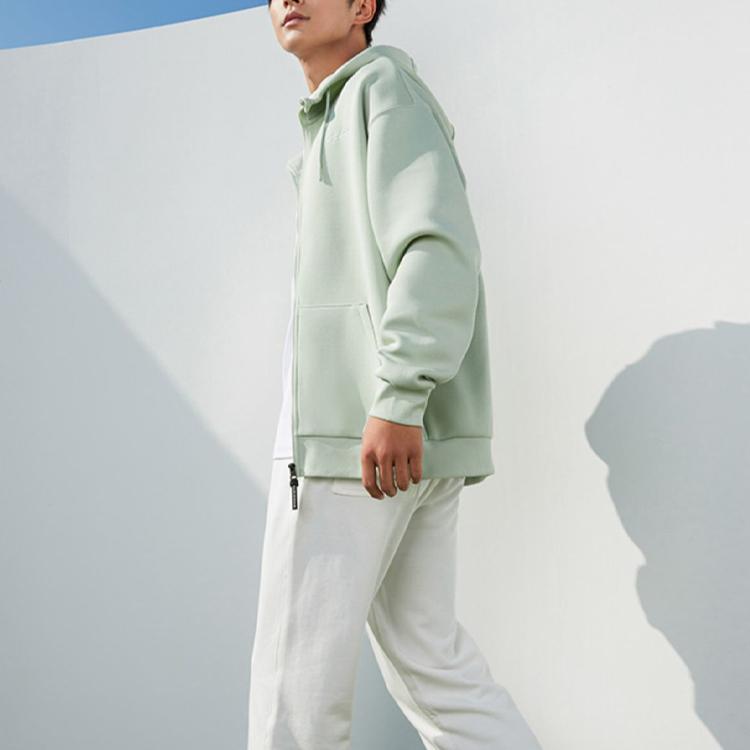 Anta Basketball Series Loose Hoodie With Zipper And Print Unisex Tops Moss-Green 152311733-5