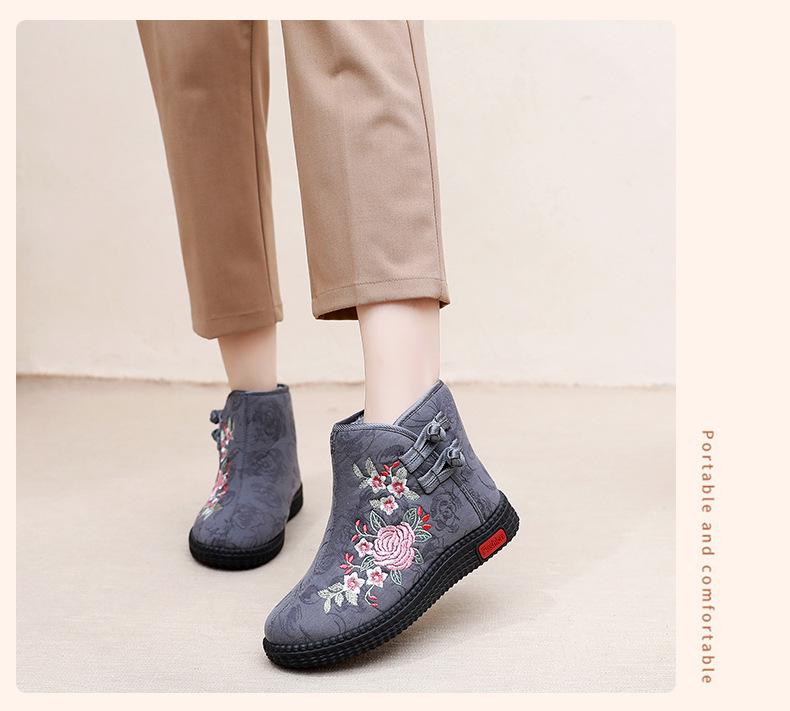 Embroidered High Boots: Warm, Non-Slip, Soft-Soled Cotton Shoes for Elderly - Ethnic Style, Perfect for Winter