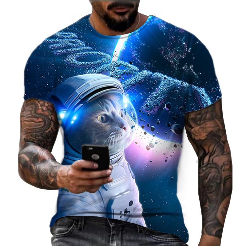 Maillard 3D Printed Men's Fashion Space Cat Pattern Hip Hop Trend Leisure Fitness Harajuku T-shirt
