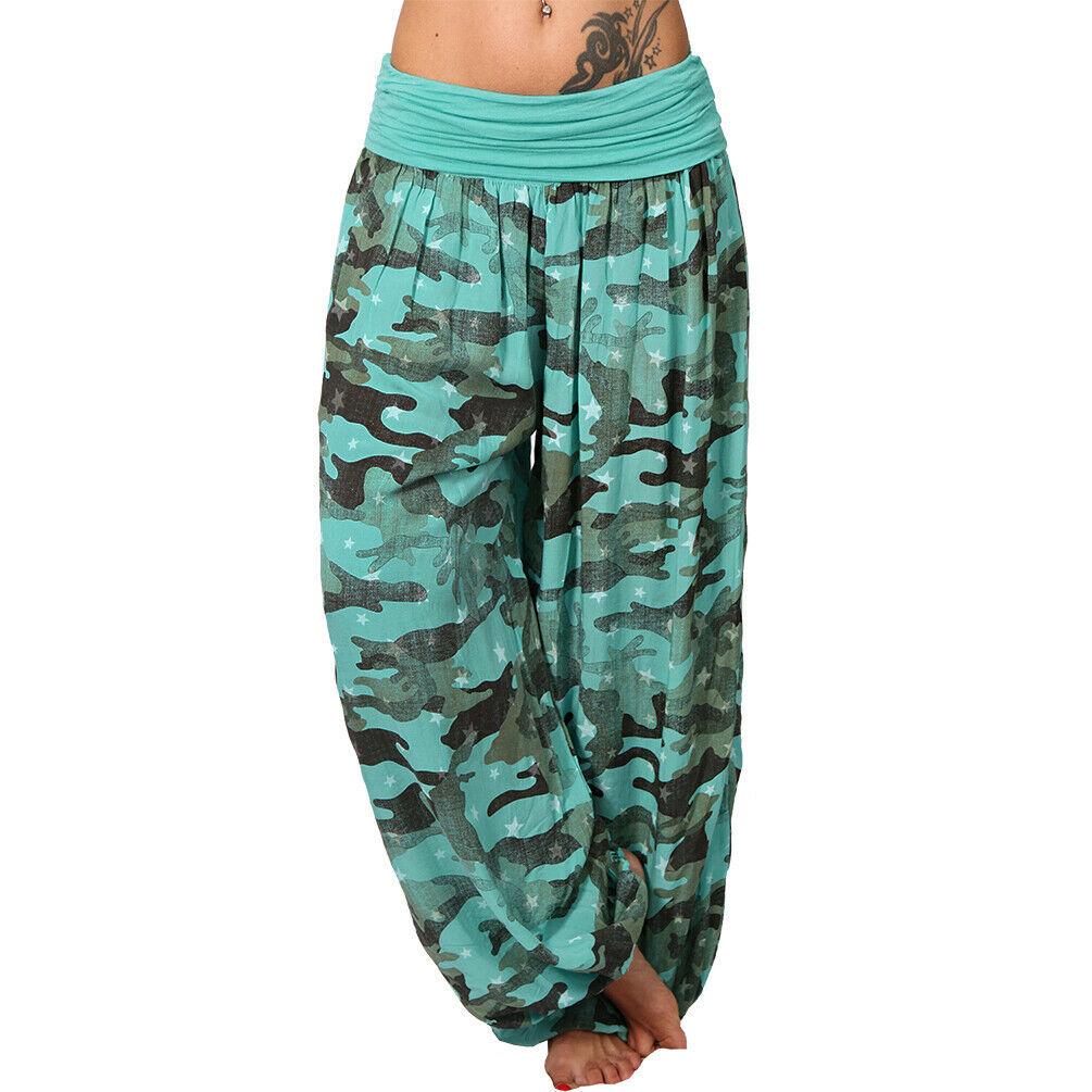 Women's High Waist Printed Harem Pants Loose Wide Leg Long Trousers Elastic Fold Waist Casual Bohemian Digital Print Baggy Pants