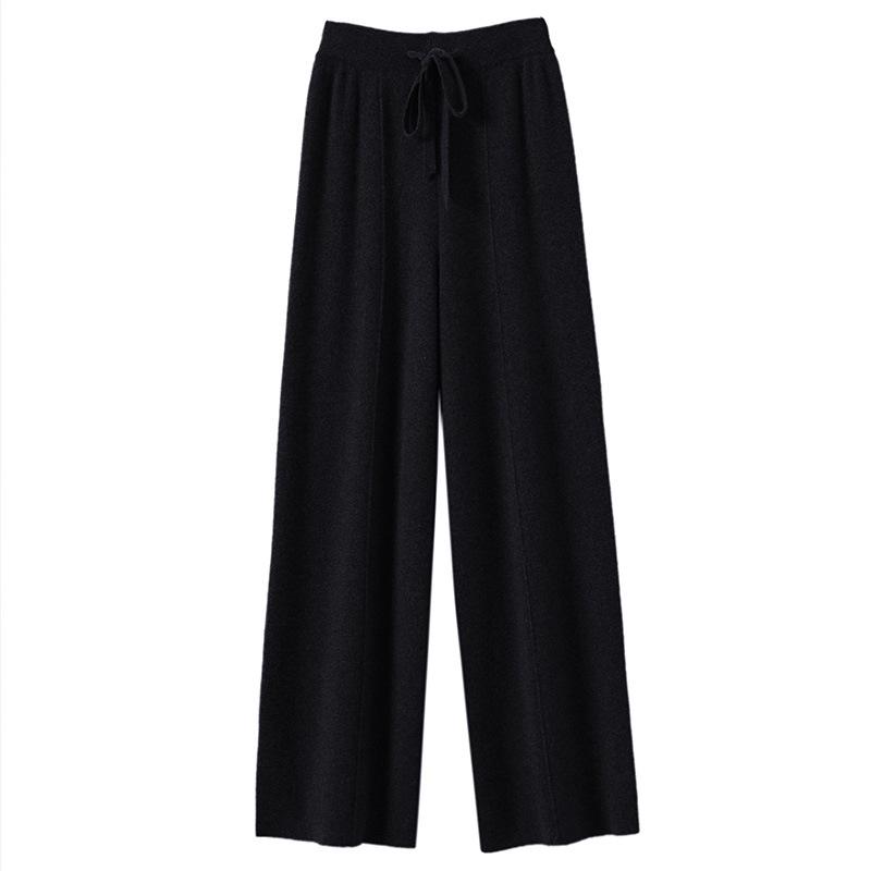 Autumn/Winter Women's High Waist Knitted Wide-Leg Pants - Solid Color, Korean Style