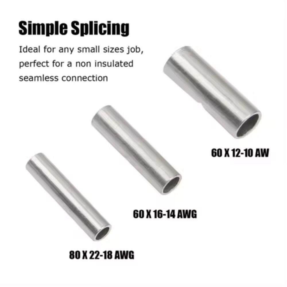 200pcs Tinned Copper Non Insulated Butt Connectors Kit Metal Uninsulated Crimp Wire Connectors  DIY