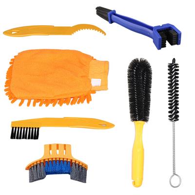 6Pc Bicycle Cleaning Brush Gloves Tool Kit Set Bike Chain Cleaner Glove Outdoors