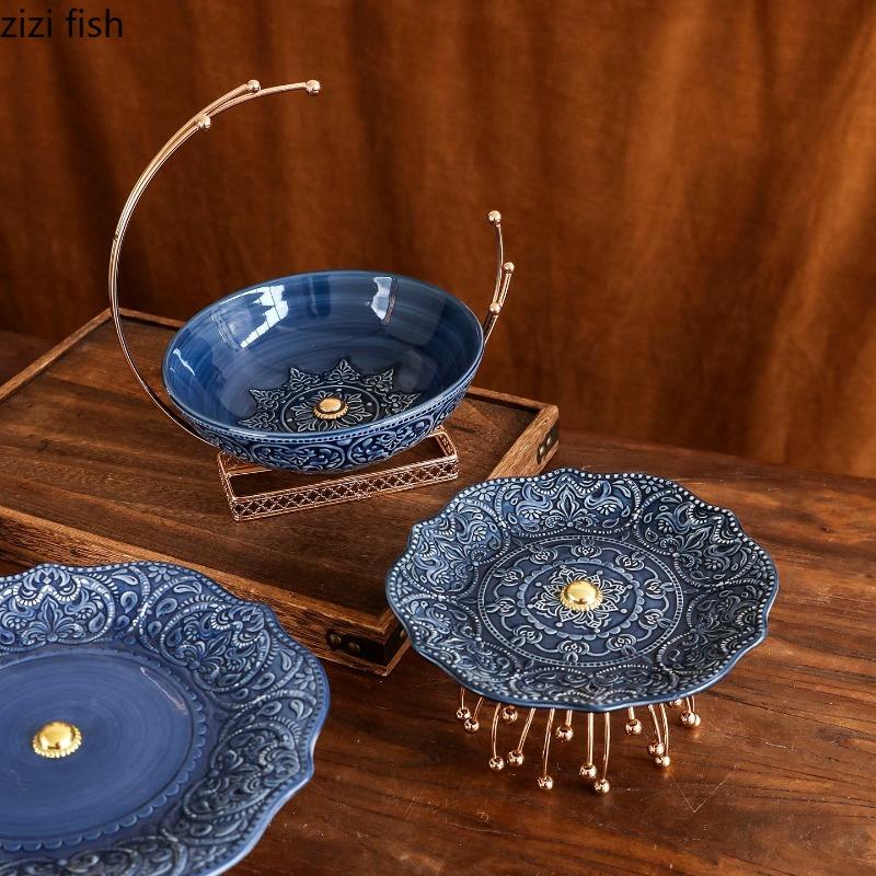 Ceramic High Footed Cake Tray Dessert Plate Cake Stand Display Stand Fruit Plate Dim Sum Dish Snack Bowl Bread Plates