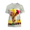 Eis 3D-Druck T-Shirt Herren Erdbeer Schokolade Grafik T-Shirt Unisex Lustig Essen Lässig Kurzarm Oberteile Cartoon T-Shirt