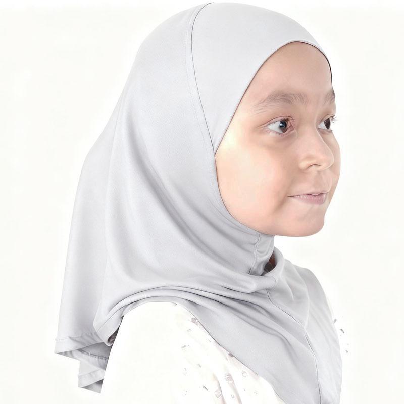 Children's Solid Color Square Turban 2 to 6 Years Old Little Girl Arabic Hijab Cover Crystal Polyester Gauze Scarf All Seasons