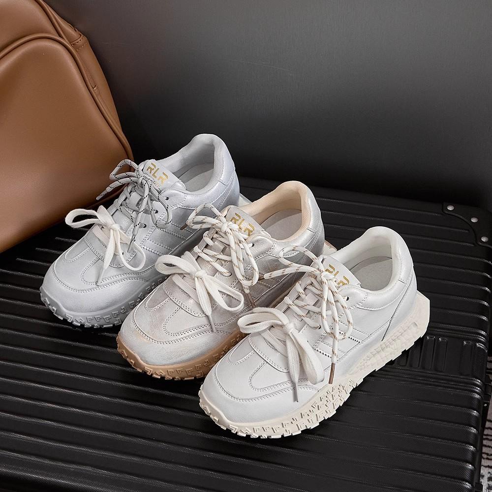 7CM inner height increase leather German training shoes 2025 early spring platform versatile polished Forrest Gump shoes casual sports shoes wom