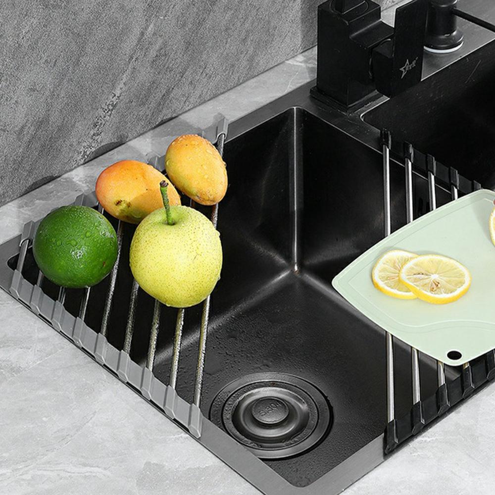 Foldable Stainless Steel Dish Drying Rack Sink Roll-Up Drainer Mat Multi-Function Kitchen Draining Basket