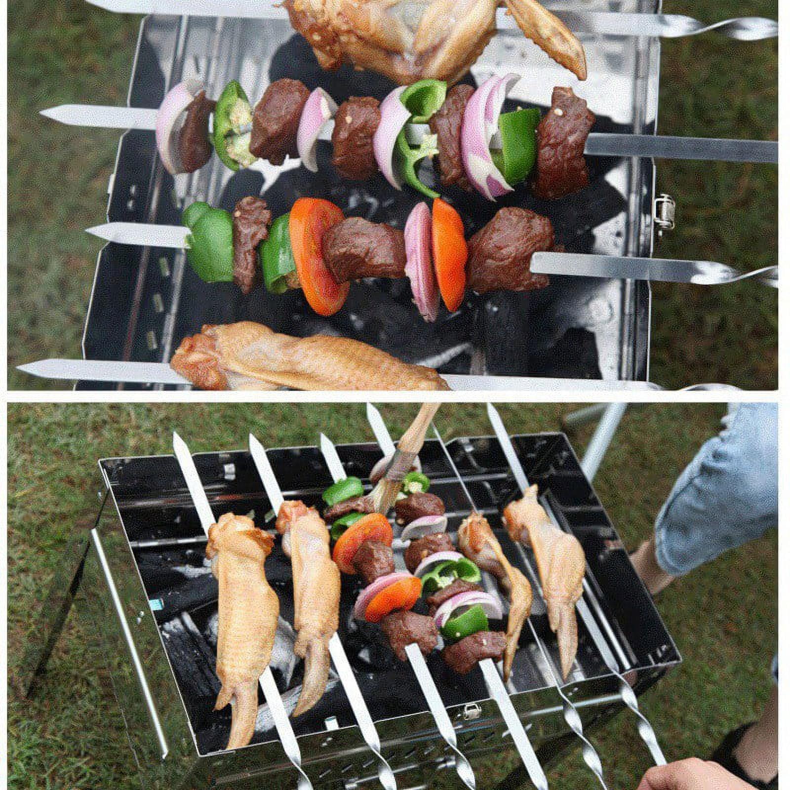 6pcs 55cm Bbq Skewers Long Handle Shish Kebab Barbecue Grill Stick Wood Bbq Fork Stainless Steel Wooden Thongs Kitchen Small серебряный