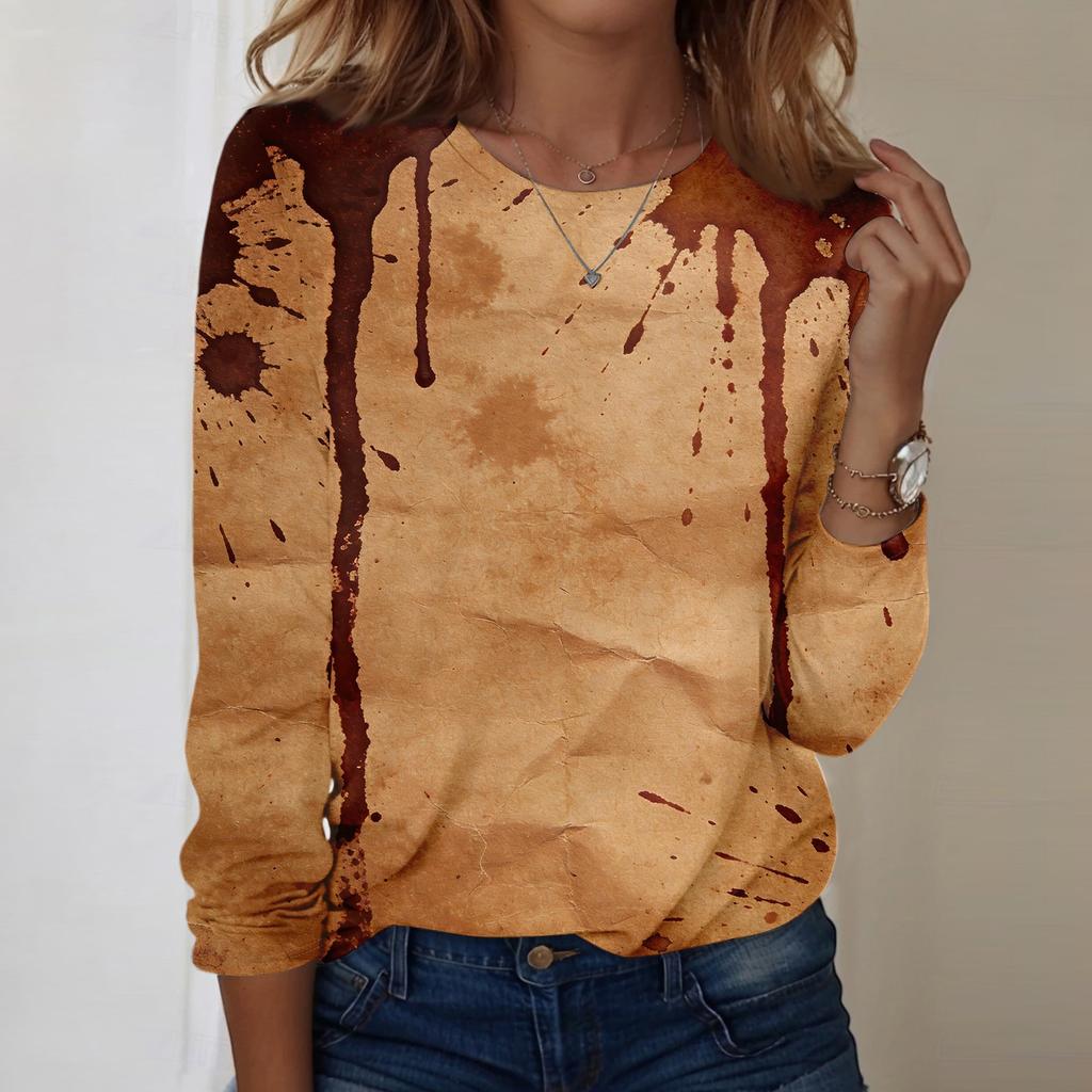 Women's Casual Long Sleeve Pullover Sweatshirt Halloween Print Crew Neck Top Loose Fit Lightweight Comfortable Fabric