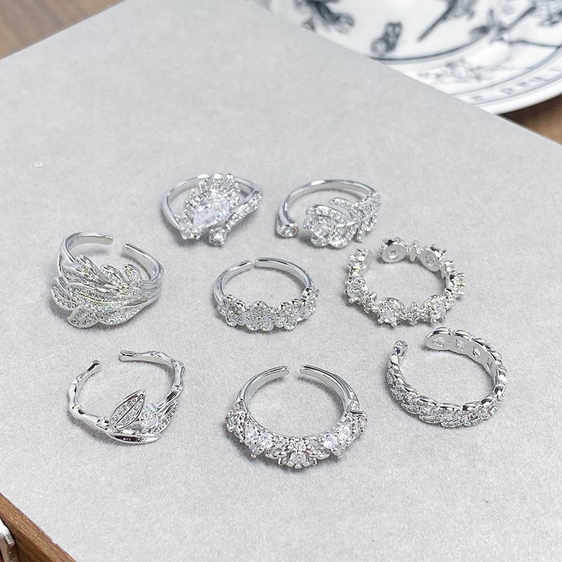 Kalter Wind Voller Diamanten Zirkon Blätter Offener Ring Super Fee Exquisit Nische Hoher Sinn Persönlichkeit Ring