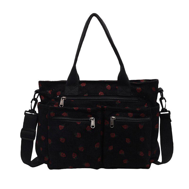 Versatile Large-Capacity Corduroy Shoulder Bag for Women - New Korean Style