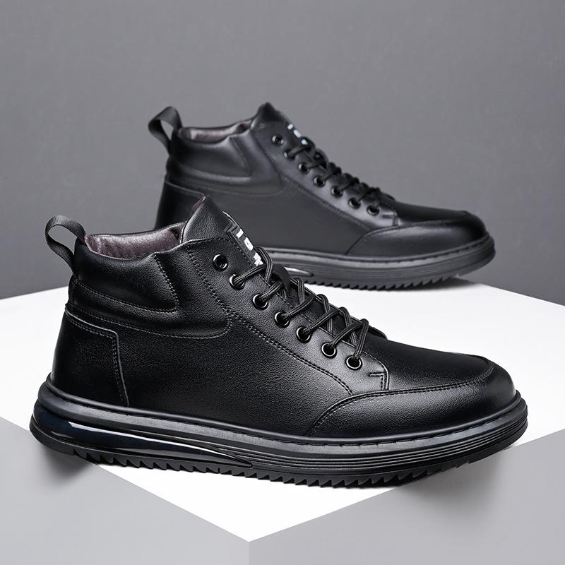 Zapatos Casuales Deportivos de Cuero para Hombre Botas Casuales de Invierno Impermeables con Suela Gruesa Más Terciopelo Lana Zapatos Cálidos de Algodón para Hombre Talla 38-44