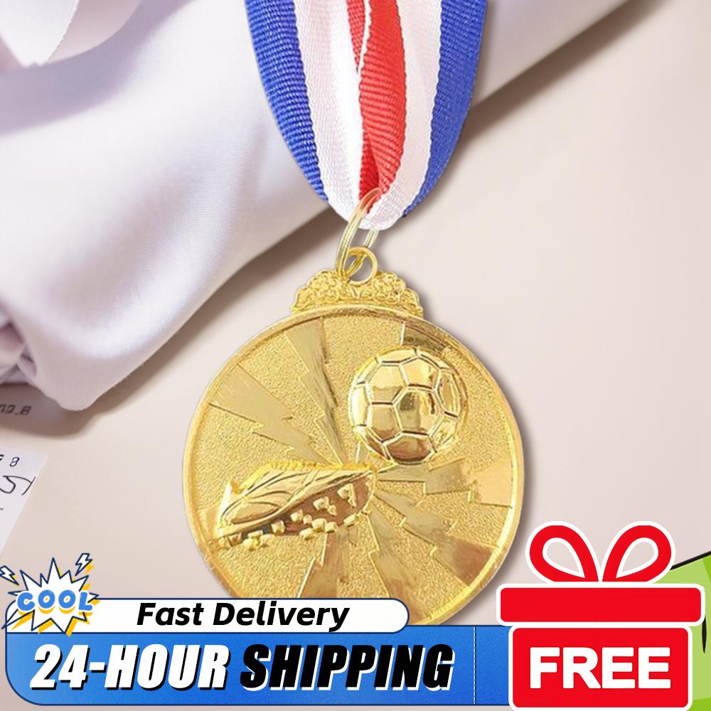 1/5/10PCS Gold Silver Bronze Award Medals 2 Inch Zinc Alloy Football Medals with Neck Ribbon for Sports Competitions Celebration