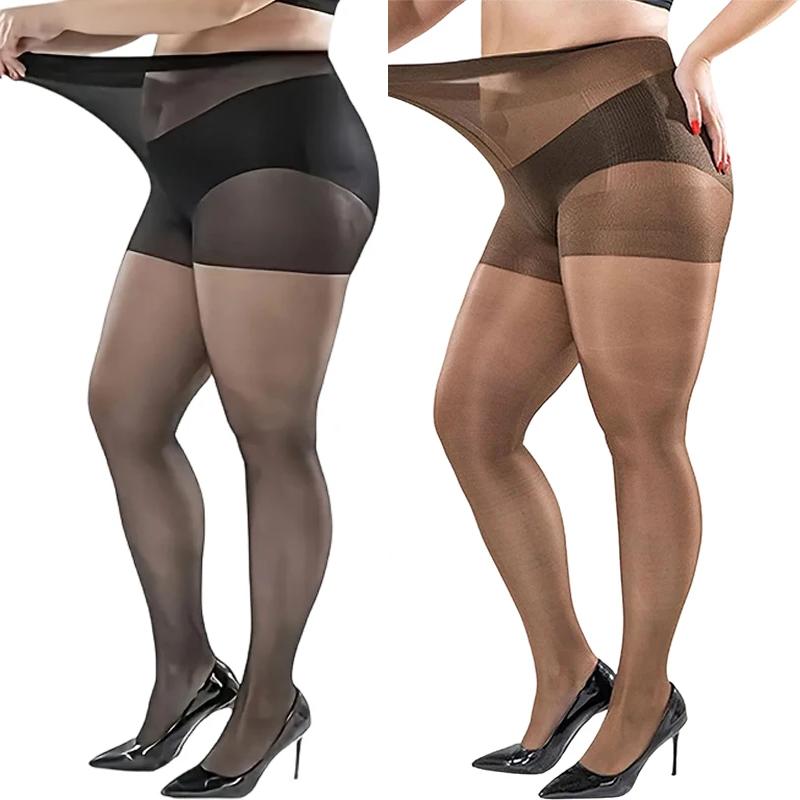 1-4pairs Women's Plus Size Micro Compression Slimming Pantyhose Invisible Thin Design Non Flesh Color Foot Bottom Socks