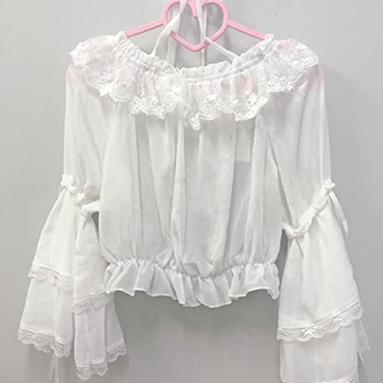 Dámská Líná Lolita Dlouhý Rukáv Top Blůza s Krajkou a Dokonalý pro Sladkou Princeznu Mori Volánky, Focení, Lolita, Cosplay, Anime, Dívku,