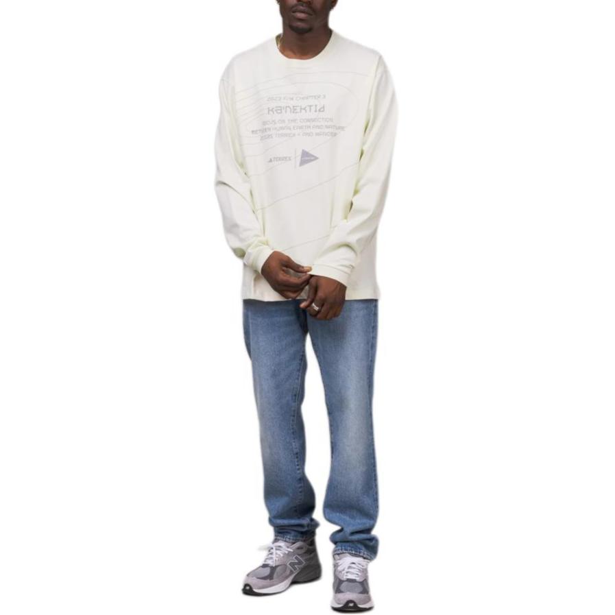 Adidas Terrex X And Wander Collaboration FW23 Pattern Printed Outdoor Sports Crew Neck Long Sleeve T-Shirt Unisex Tops White HZ0670