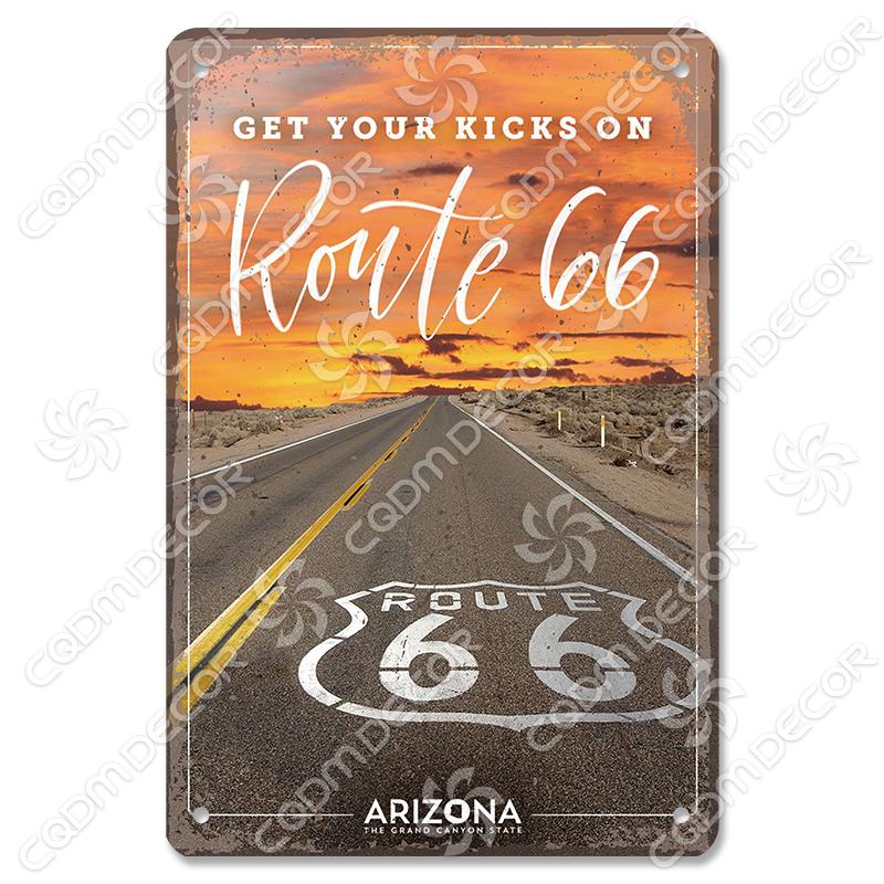 Alte Route 66 Blechschilder Get Your Kicks on US 66 Metallposter Vintage Wandkunst Dekoration für Garage Club Wohnzimmer Zuhause