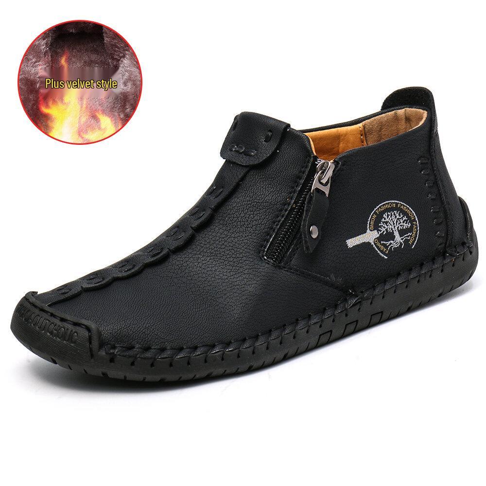Men's Large Size Zipper Martin Boots - Spring & Autumn Casual Outdoor Handmade Stitched Work Boots