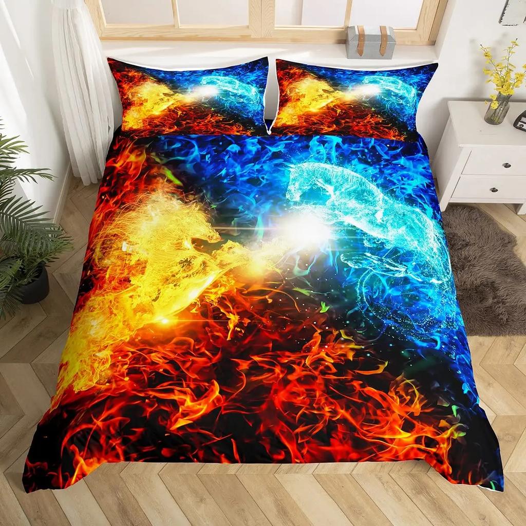 Galaxy Tiger Duvet Cover Set Blue Nebulas Stars Moon Bedding Sets Outer Space Wildlife Sky Starry King Comforter Cover Set