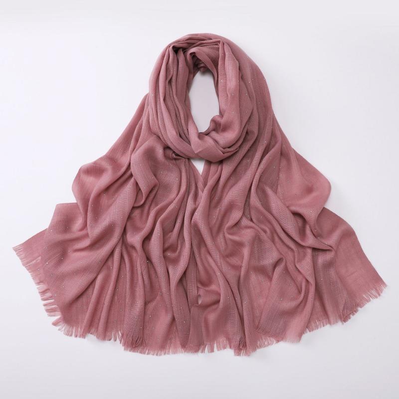 Soft Versatile Solid Bamboo Yarn Scarf With Star Rhinestone For Women