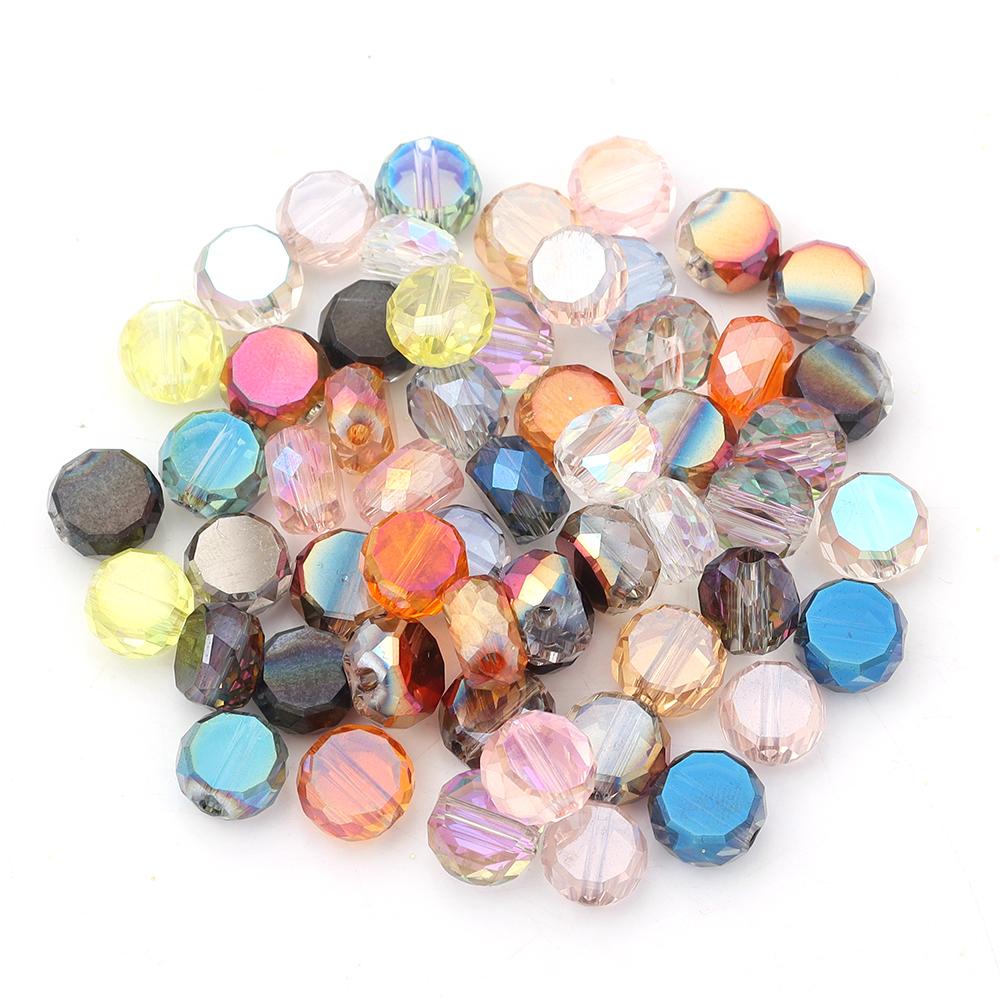 30Pcs Flat Round Faceted Crystal Beads Colorful Glass Beads Loose Spacer Beads For Jewelry Making DIY Bracelet Necklace Crafts