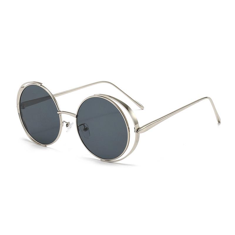 

SO&EI New Round Sunglasses Women Retro Metal Punk Hollow Shades UV400 Men Sun Glasses As the picture серебряный серый