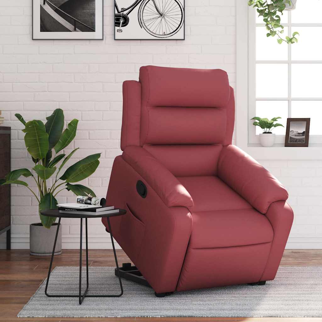 Recliner with Rising Aid Burgundy Artificial Leather