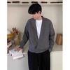 2025 Autumn/Winter Retro Casual V-Neck Men's Cardigan Sweater - Solid Color Knit Outerwear