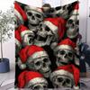 Gothic Christmas Skull Nap Blanket, Santa Hat Skull Air Conditioning Blanket for Home Decor, Soft Alternative Christmas Blanket