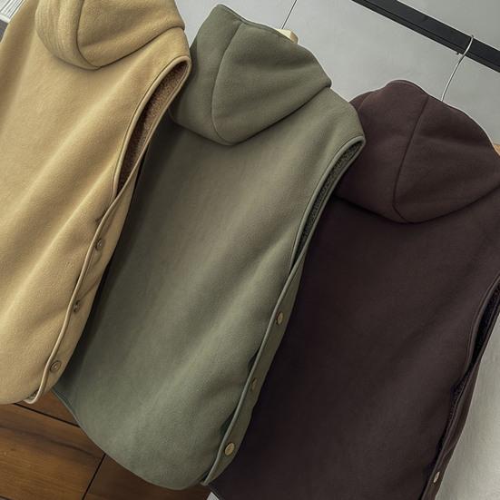 Frauen Herbst Winter Weste mit Kapuze Seite Knopfverschluss Fleece Wärmeisolierung Volltonfarbe
