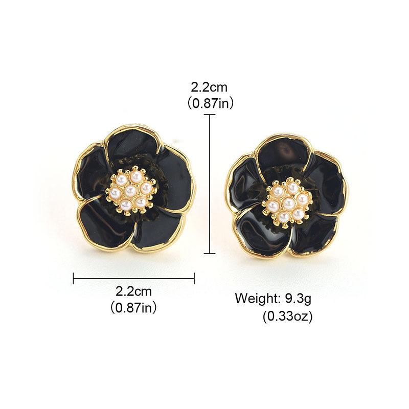 Французские ретро универсальные темпераментные серьги-гвоздики с цветами эмалированные цветные серьги французские ретро камелия черные серьги