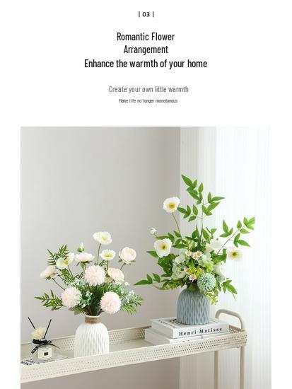 Elegant High-End Artificial Flowers with Ceramic Vase Decor – Luxurious Living Room Arrangement