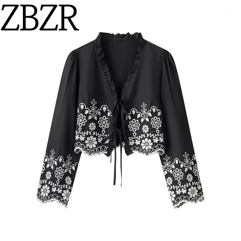 Zbzr Spring New Women Clothes Western Style French Style Fashion Design Hollow Embroidered Cotton Top 1268146