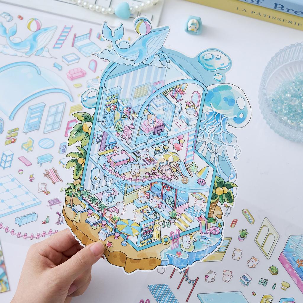 Plus Size Kawaii 3D Vacation Seaview Room Cartoon Miniature Scene Stickers DIY Handmade Scrapbooking Game Stickers Children Gift