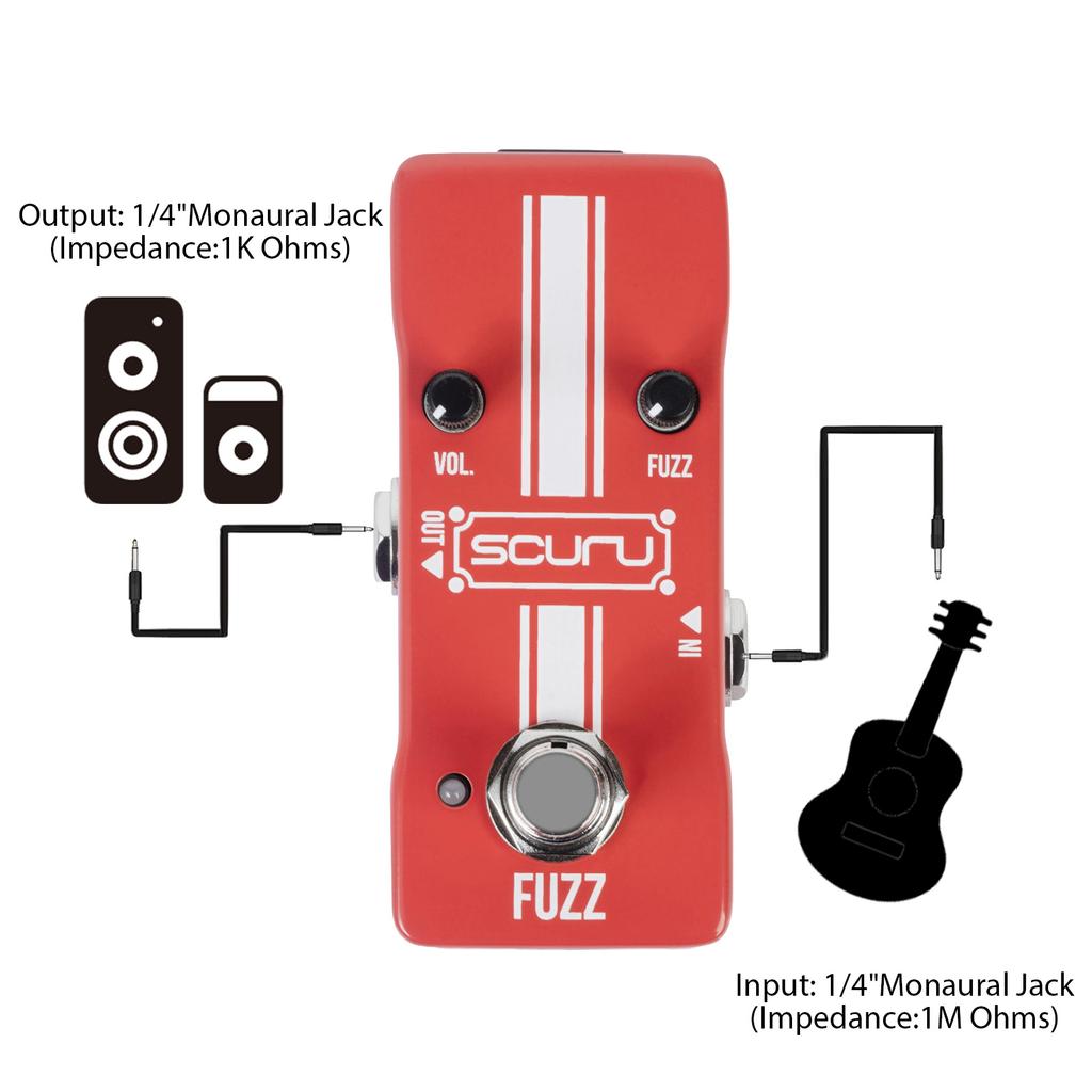 SCURU Guitar Fuzz Effects Pedal VOL/FUZZ Versatile Sound DC 9V 6.35mm Input/Output Interface Mini