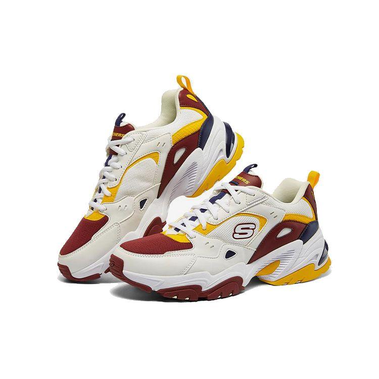Skechers Stamina V2 Fabric Fashion Versatile Sports Shock Absorbing Durable Increased Height Low Top Dad Shoes Men Sneakers White Red 237138-NTBG