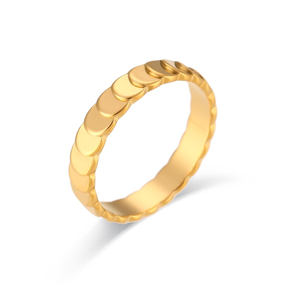 

MamacitaSlay 316L Stainless Steel Fish Scale Texture Ring 18K Gold Plated Waterproof Jewelry For Women Stackable Minimalist Ring 6&Gold-color золотой