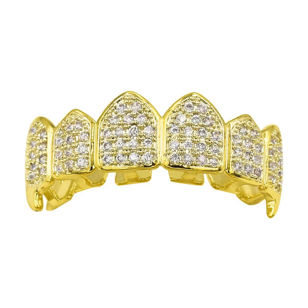 European & American Hip-Hop Gold Grillz: Micro-Inlaid Fangs Jewelry