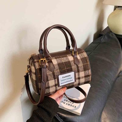 Autumn Winter Vintage Tweed Tote Pillow Bag Women All-Match Plaid Crossbody Bags Delicate Lady Small Square Pack