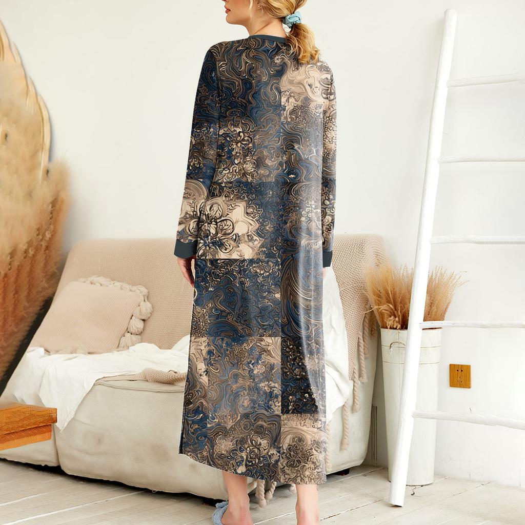 Women's Nightgown Long Loungewear V-neck Nightdress With Pockets