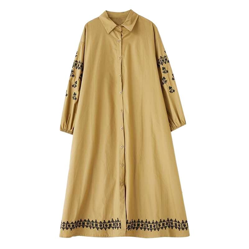 Loose Plus Size Splicing Casual Simple Embroidery Sweet Long Sleeve Dresses
