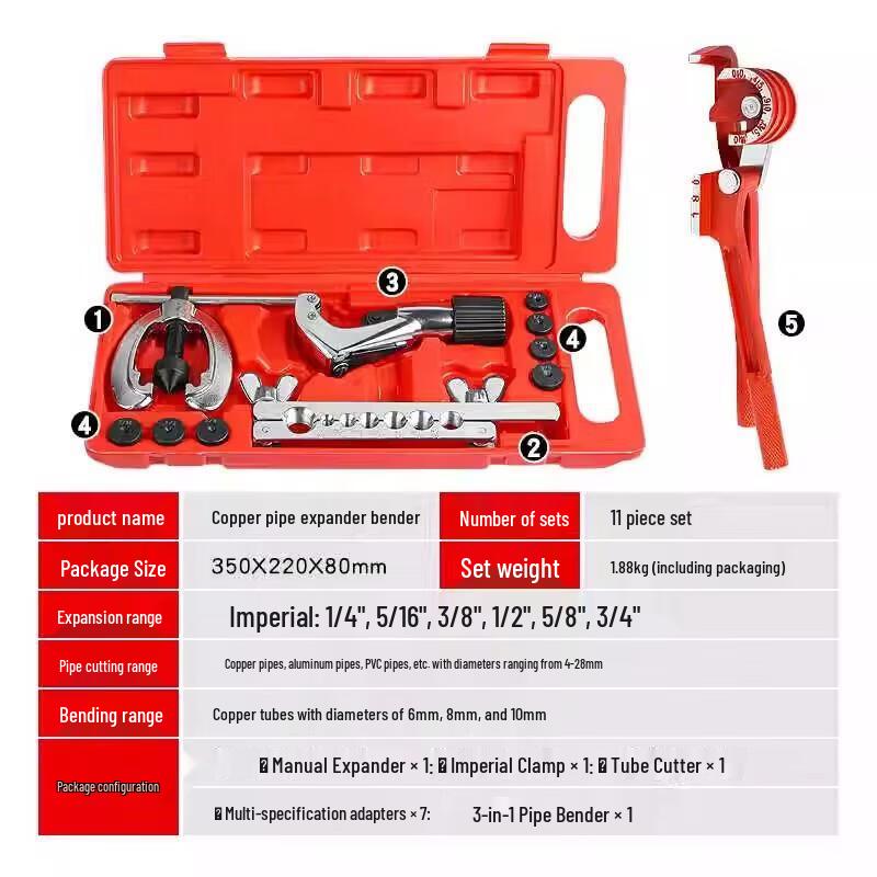 11-Piece Copper Tube Flaring & Expanding Tool Kit