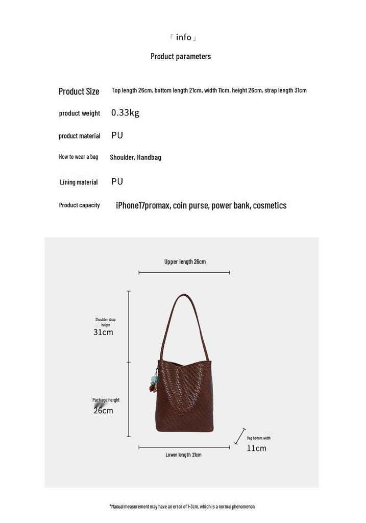 2026 Summer Korean Minimalist Woven Texture Bucket Bag - Large Capacity, Solid Color, Single Shoulder & Handheld