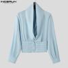 INCERUN Men Swing Collar Long Sleeve Slim Shirts Casual Solid Short Tops